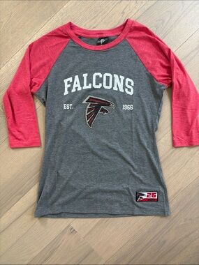 Falcons Women’s Raglan Long Sleeve Tee - Gray with Red Sleeves